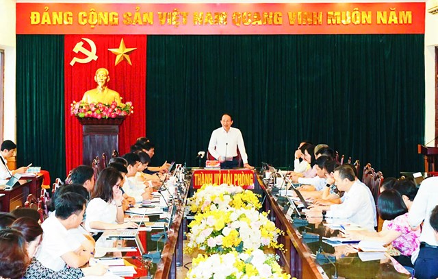 B&iacute; thư Th&agrave;nh ủy Hải Ph&ograve;ng L&ecirc; Tiến Ch&acirc;u l&agrave;m việc với Văn ph&ograve;ng Th&agrave;nh ủy, chỉ đạo c&ocirc;ng t&aacute;c chuẩn bị Đại hội Đảng bộ th&agrave;nh phố nhiệm kỳ 2025&ndash;2030