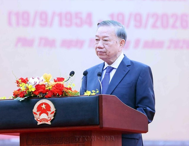 Tổng B&iacute; thư, Chủ tịch nước T&ocirc; L&acirc;m ph&aacute;t biểu tại Lễ kỷ niệm 72 năm Ng&agrave;y B&aacute;c Hồ về thăm Đền H&ugrave;ng (19/9/1954-19/9/2026) v&agrave; kh&aacute;nh th&agrave;nh Tượng đ&agrave;i &ldquo;B&aacute;c Hồ với Ng&agrave;y hội non s&ocirc;ng.&rdquo;&nbsp;