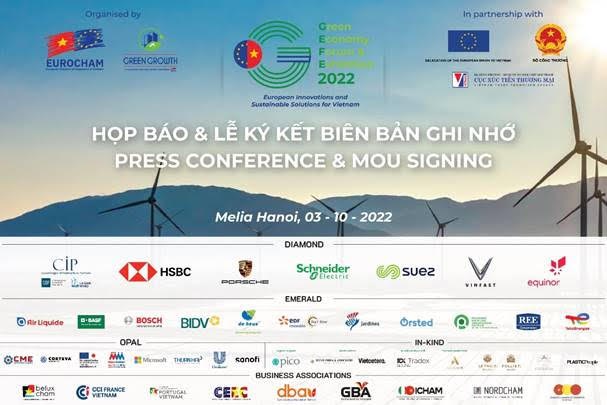 Họp b&aacute;o Diễn đ&agrave;n v&agrave; Triển l&atilde;m Kinh tế Xanh (GEFE) v&agrave; Lễ k&yacute; kết bi&ecirc;n bản ghi nhớ giữa EuroCham v&agrave; VIETRADE