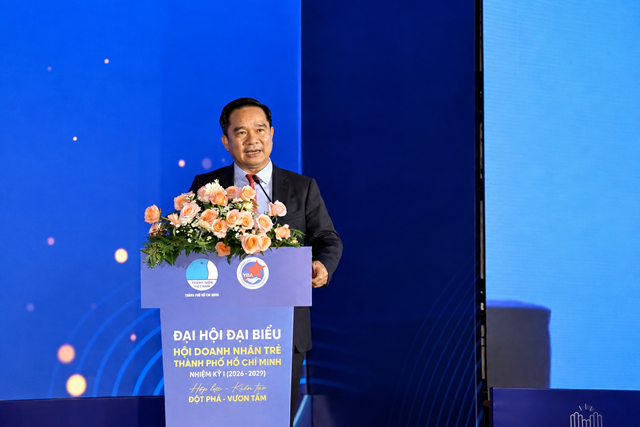 Chủ tịch UBND TP.Hồ Ch&iacute; Minh Nguyễn Văn Được ph&aacute;t biểu chỉ đạo tại Đại hội đại biểu Doanh nh&acirc;n trẻ TP