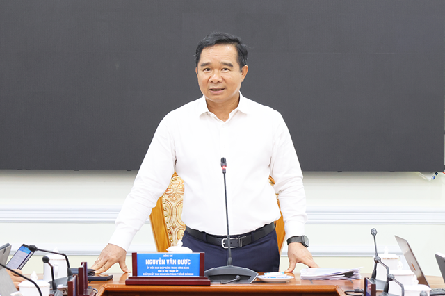 Chủ tịch UBND Th&agrave;nh phố Nguyễn Văn Được ph&aacute;t biểu tại buổi l&agrave;m việc. Ảnh CTTĐT TP