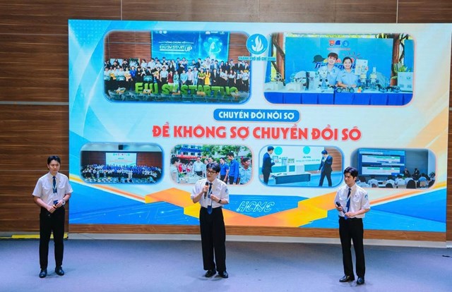 Sinh vi&ecirc;n tr&igrave;nh b&agrave;y tham luận tại Hội nghị sơ kết giữa nhiệm kỳ thực hiện Nghị quyết Đại hội đại biểu Hội Sinh vi&ecirc;n Việt Nam TP.HCM lần thứ VII, nhiệm kỳ 2023&ndash;2028. Ảnh CTTP