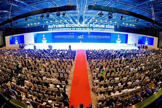 To&agrave;n cảnh phi&ecirc;n to&agrave;n thể cấp cao Diễn đ&agrave;n Kinh tế M&ugrave;a thu 2026. Ảnh CTTP