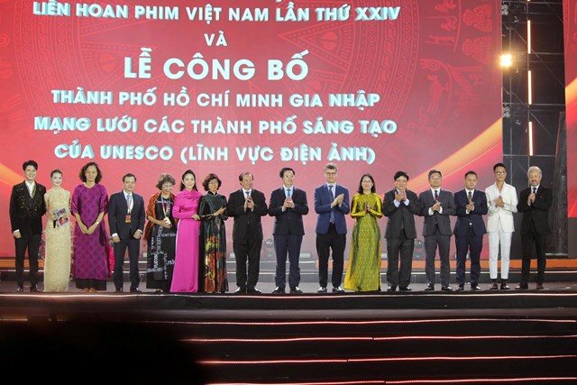 C&aacute;c đại biểu v&agrave; kh&aacute;ch mời tại Chương tr&igrave;nh C&ocirc;ng bố TP. Hồ Ch&iacute; Minh ch&iacute;nh thức gia nhập Mạng lưới Th&agrave;nh phố S&aacute;ng tạo của UNESCO (lĩnh vực Điện ảnh), diễn ra trong khu&ocirc;n khổ Li&ecirc;n hoan Phim Việt Nam lần thứ XXIV.