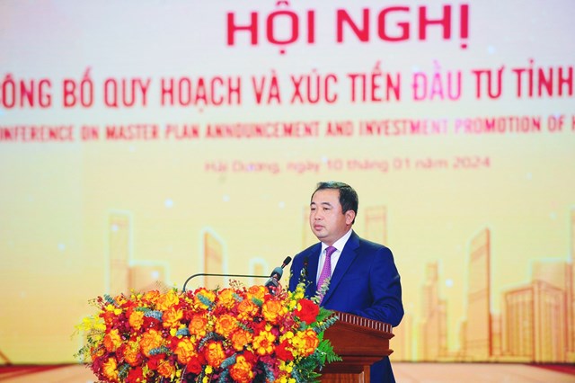 B&iacute; thư Tỉnh ủy Hải Dương Trần Đức Thắng ph&aacute;t biểu khai mạc Hội nghị c&ocirc;ng bố Quy hoạch tỉnh.