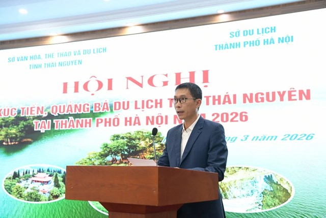 Ph&oacute; Gi&aacute;m đốc Sở Văn h&oacute;a, Thể thao v&agrave; Du lịch tỉnh Th&aacute;i Nguy&ecirc;n Nguyễn Chu Thu ph&aacute;t biểu khai mạc hội nghị