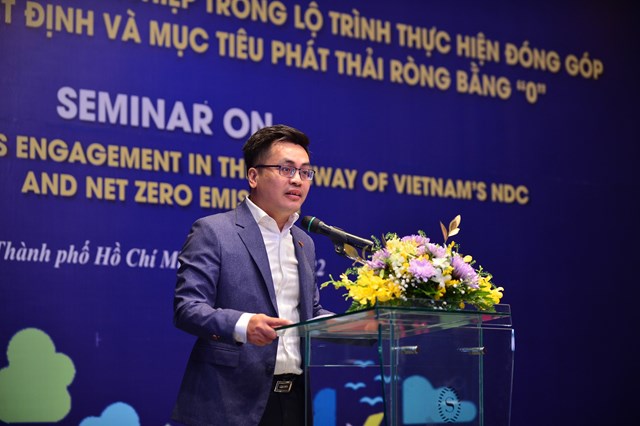 &Ocirc;ng Nguyễn Tiến Huy, Gi&aacute;m đốc Văn ph&ograve;ng Doanh nghiệp v&igrave; Sự Ph&aacute;t triển Bền vững, Li&ecirc;n đo&agrave;n Thương mại v&agrave; C&ocirc;ng nghiệp Việt Nam tại sự kiện. Nguồn: VCCI cung cấp