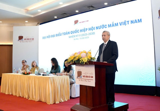Ph&oacute; Gi&aacute;o sư, Tiến sĩ Trần Đ&aacute;ng, Chủ tịch Hiệp hội Nước mắm Việt Nam ph&aacute;t biểu tại đại hội &nbsp;