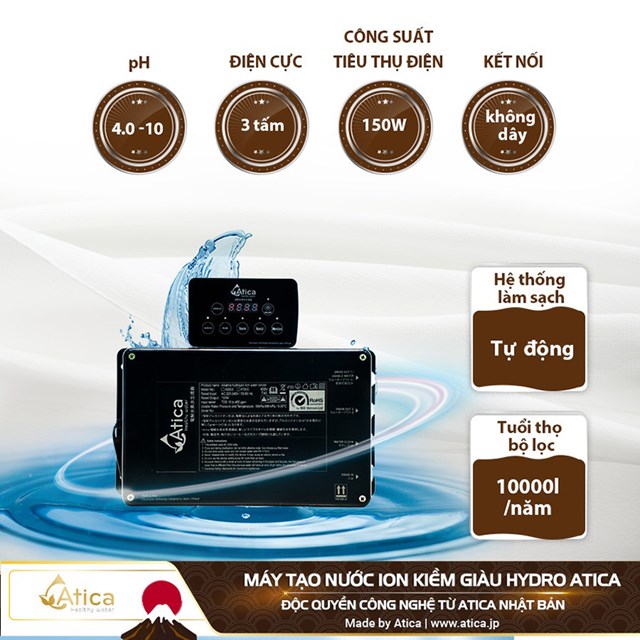 M&aacute;y tạo nước ion kiềm gi&agrave;u hydro Atica