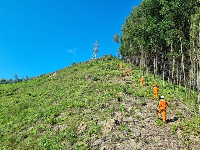 C&ocirc;ng nh&acirc;n Đội Quản l&yacute; vận h&agrave;nh lưới điện cao thế LVHLĐCT H&agrave; Tĩnh đi bộ qua nhiều địa h&igrave;nh để đến hiện trường l&agrave;m việc