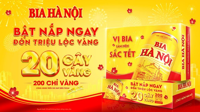 Chương tr&igrave;nh khuyến mại &ldquo;Bật nắp ngay đ&oacute;n triệu lộc v&agrave;ng&rdquo; của Bia H&agrave; Nội Tết 2024 &nbsp;