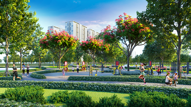 Đại đ&ocirc; thị Hinode Royal Park d&agrave;nh nhiều diện t&iacute;ch cho c&ocirc;ng vi&ecirc;n, s&acirc;n chơi của trẻ nhỏ