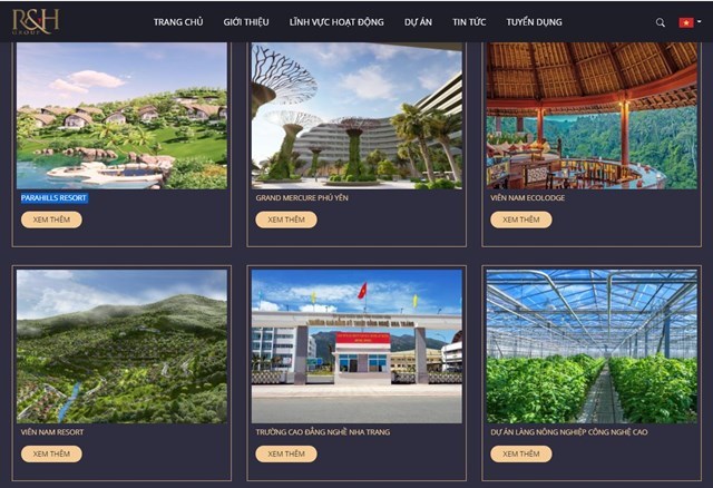 Một số dự &aacute;n được giới thiệu tr&ecirc;n website của R&amp;H Group.