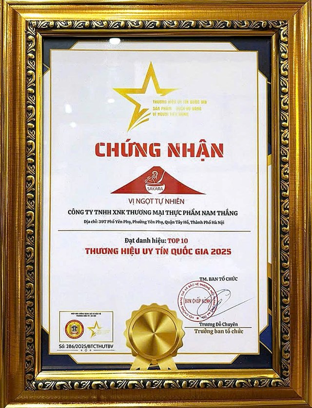 C&ocirc;ng ty Nam Thắng đạt Top 10 Thương hiệu uy t&iacute;n quốc gia năm 2025&nbsp;