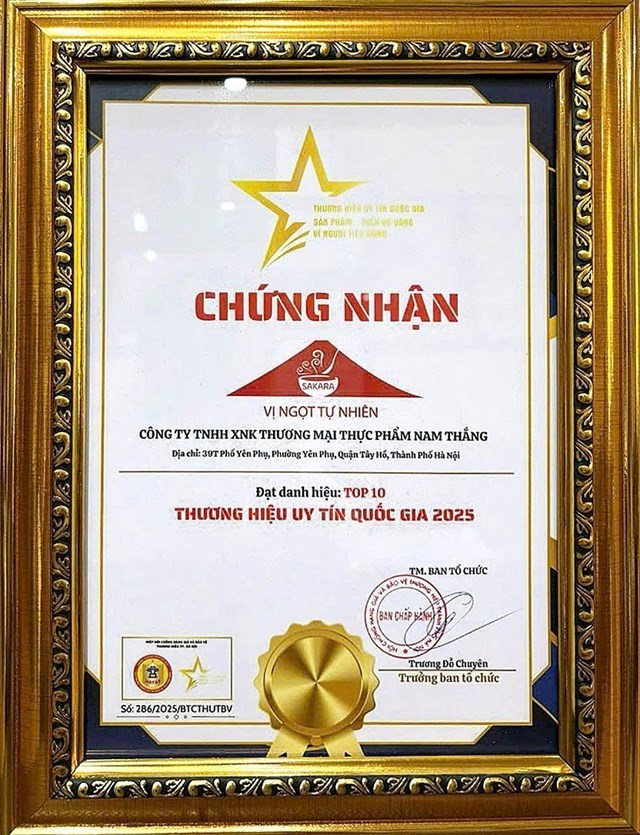C&ocirc;ng ty Nam Thắng đạt Top 10 Thương hiệu Uy t&iacute;n Quốc gia năm 2025