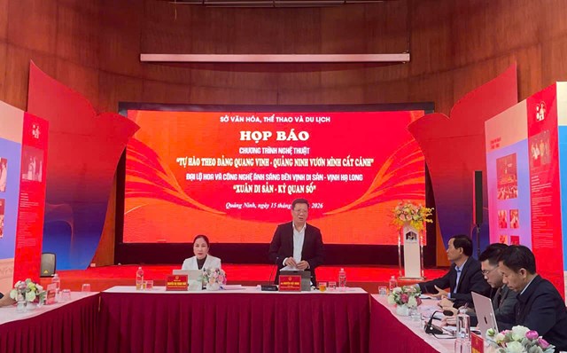 Sở Văn h&oacute;a, Thể thao v&agrave; Du lịch tỉnh Quảng Ninh phối hợp với c&aacute;c sở, ng&agrave;nh, địa phương li&ecirc;n quan tổ chức họp b&aacute;o th&ocirc;ng tin về Chương tr&igrave;nh nghệ thuật mừng Đại hội Đảng to&agrave;n quốc lần thứ XIV ch&agrave;o mừng th&agrave;nh lập Đảng quang vinh v&agrave; đ&oacute;n Xu&acirc;n mới 2026