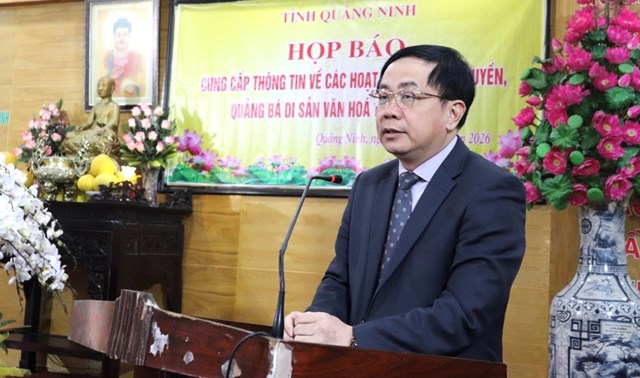 &Ocirc;ng Mai Vũ Tuấn - Trưởng Ban Quản l&yacute; Di sản kỳ quan thi&ecirc;n nhi&ecirc;n thế giới, th&ocirc;ng tin tại họp b&aacute;o về chuỗi hoạt động tuy&ecirc;n truyền, quảng b&aacute; Di sản văn h&oacute;a thế giới Y&ecirc;n Tử dịp Xu&acirc;n B&iacute;nh Ngọ 2026.