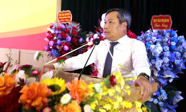 Đồng ch&iacute; Vũ Đại Thắng, Ủy vi&ecirc;n Trung ương Đảng, B&iacute; thư Tỉnh uỷ, Trưởng đo&agrave;n ĐBQH tỉnh ph&aacute;t biểu tại lễ th&ocirc;ng b&aacute;o.
