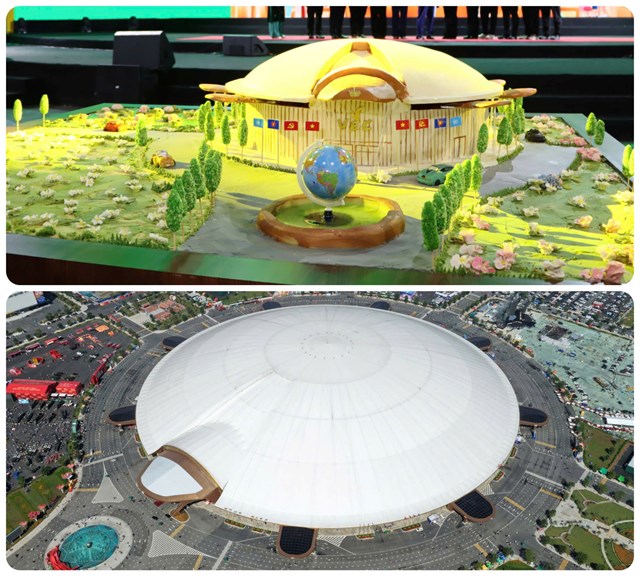 Mô hình lấy cảm hứng từ Trung tâm Hội chợ Triển lãm Việt Nam - tổ hợp trung tâm triển lãm lớn của khu vực Đông Nam Á và nằm trong Top 10 tổ hợp triển lãm lớn nhất thế giới.