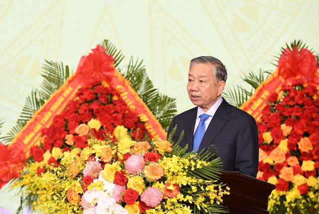 &nbsp;Đồng ch&iacute; Tổng B&iacute; thư, Chủ tịch nước T&ocirc; L&acirc;m ph&aacute;t biểu chỉ đạo tại buổi lễ.