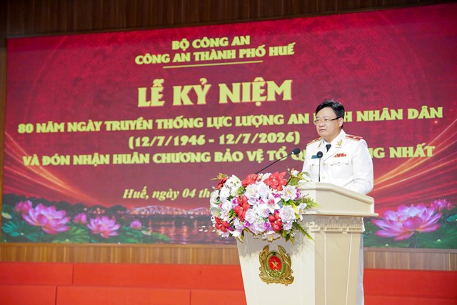 Thiếu tướng Nguyễn Thanh Tuấn, Gi&aacute;m đốc C&ocirc;ng an th&agrave;nh phố Huế ph&aacute;t biểu tại Lễ kỷ niệm