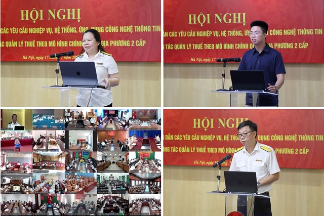 Đại diện Cục Cảnh s&aacute;t Quản l&yacute; h&agrave;nh ch&iacute;nh về trật tự x&atilde; hội v&agrave; l&atilde;nh đạo c&aacute;c đơn vị nghiệp vụ thuộc Cục Thuế trao đổi tại hội nghị. Ảnh: Cục Thuế (Bộ T&agrave;i ch&iacute;nh)