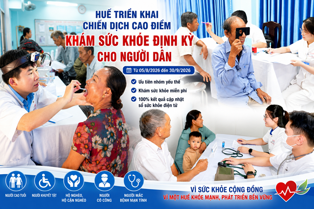 Người d&acirc;n th&agrave;nh phố Huế tham gia kh&aacute;m sức khỏe định kỳ trong chiến dịch cao điểm triển khai từ th&aacute;ng 8 đến hết th&aacute;ng 9/2026. Ảnh: CTV