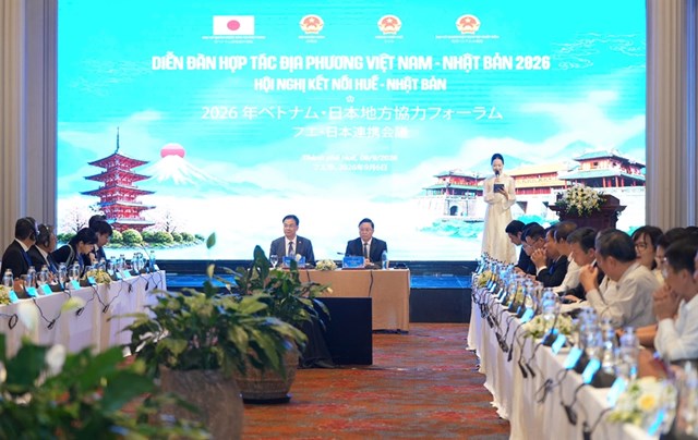 L&atilde;nh đạo Bộ Ngoại giao, th&agrave;nh phố Huế v&agrave; Đại sứ qu&aacute;n Việt Nam tại Nhật Bản c&ugrave;ng c&aacute;c đại biểu tham dự Hội nghị Kết nối Huế - Nhật Bản năm 2026