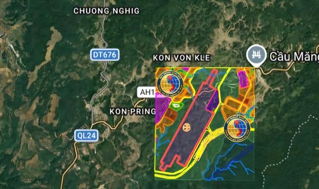 Vị tr&iacute; dự kiến quy hoạch Cảng h&agrave;ng kh&ocirc;ng Măng Đen c&aacute;ch trung t&acirc;m Măng Đen khoảng 4 km (Ảnh: Google Maps)