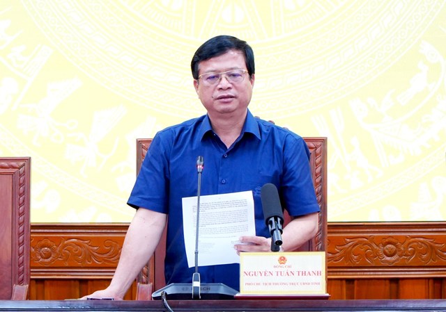 Ph&oacute; Chủ tịch Thường trực UBND tỉnh Gia Lai Nguyễn Tuấn Thanh ph&aacute;t biểu chỉ đạo tại buổi l&agrave;m việc về tiến độ triển khai c&aacute;c dự &aacute;n tr&ecirc;n địa b&agrave;n. Ảnh: K.L