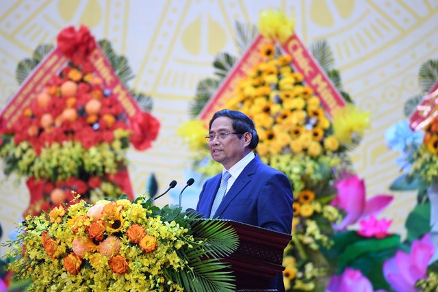 Thủ tướng Phạm Minh Ch&iacute;nh ph&aacute;t biểu tại buổi lễ.