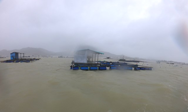 Những lồng nu&ocirc;i t&ocirc;m c&ograve;n lại tr&ecirc;n Vịnh Xu&acirc;n Đ&agrave;i sau đợt thời tiết cực đoan