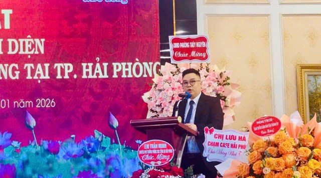 &Ocirc;ng Nguyễn Trường Giang - Trưởng Văn ph&ograve;ng Đại diện khu vực Đồng bằng s&ocirc;ng Hồng tại TP. Hải Ph&ograve;ng ph&aacute;t biểu nhận nhiệm vụ