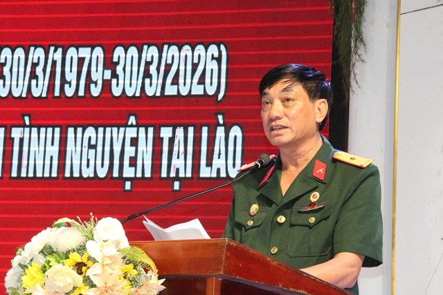 Cựu chiến binh&nbsp;Vương B&igrave;nh Minh, Trưởng Ban li&ecirc;n lạc Mặt trận 379 Bắc L&agrave;o tỉnh Nghệ An ph&aacute;t biểu