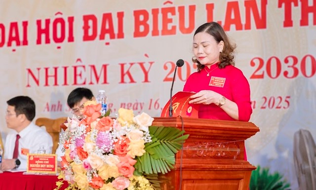 Đồng ch&iacute; Trần Thị &Acirc;u- B&iacute; thư Đảng ủy x&atilde; Anh Sơn Đ&ocirc;ng ph&aacute;t biểu