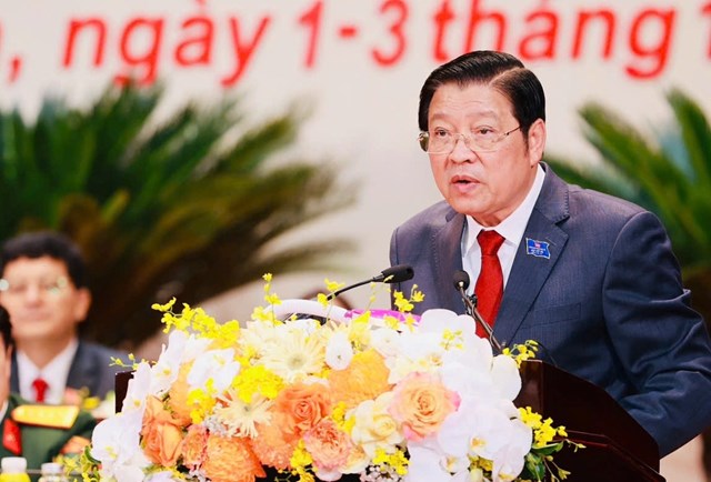 Đồng ch&iacute; Phan Đ&igrave;nh Trạc - Ủy vi&ecirc;n Bộ Ch&iacute;nh trị, B&iacute; thư Trung ương Đảng, Trưởng Ban Nội ch&iacute;nh Trung ương ph&aacute;t biểu tại Đại hội