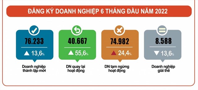 Đăng k&yacute; doanh nghiệp 6 th&aacute;ng đầu năm 2022 - Nguồn: TCTK.