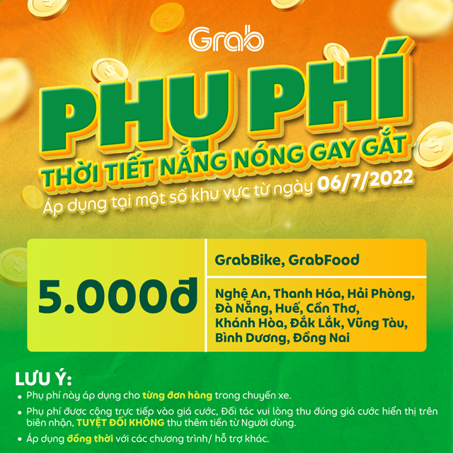 Mức phụ thu được Grab c&ocirc;ng bố tr&ecirc;n trang web ch&iacute;nh thức - Ảnh: Grab