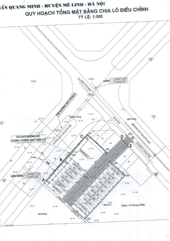 Quy hoạch tổng mặt bằng chia l&ocirc; điều chỉnh tỷ lệ 1:500