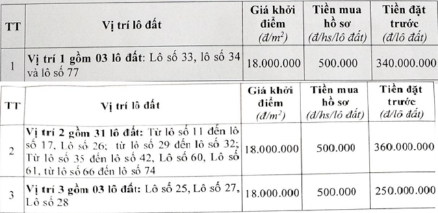 Danh s&aacute;ch c&aacute;c l&ocirc; đất đấu gi&aacute;.