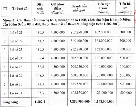 Danh s&aacute;ch c&aacute;c &ocirc; đất đấu gi&aacute;.