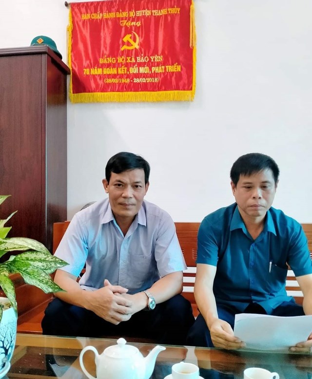 Ông Nguyễn Xuân Mỹ, Bí thư Đảng ủy, Chủ tịch HĐND xã Bảo Yên và ông Nguyễn Hồng Hương, Phó Bí thư Đảng ủy, Chủ tịch UBND xã. 