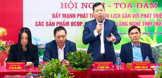 Ông Lê Ngọc Linh, Phó Giám đốc Sở Văn hóa, Thể thao và Du lịch tỉnh Thái Nguyên, phát biểu tại Hội nghị.