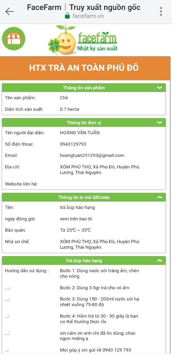 HTX trà an toàn Phú Đô ứng dụng nhật ký sản xuất điện tử Facefarm vào sản xuất trà hữu cơ.