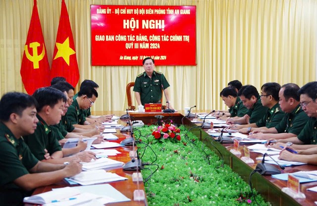 Hội nghị giao ban c&ocirc;ng t&aacute;c Đảng, c&ocirc;ng t&aacute;c ch&iacute;nh trị BĐBP tỉnh An Giang qu&yacute; III năm 2024.