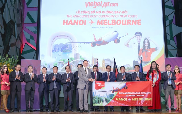 Vietjet c&ocirc;ng bố đường bay kết nối H&agrave; Nội - Melbourne trước sự chứng kiến của Thủ tướng Ch&iacute;nh phủ Phạm Minh Ch&iacute;nh