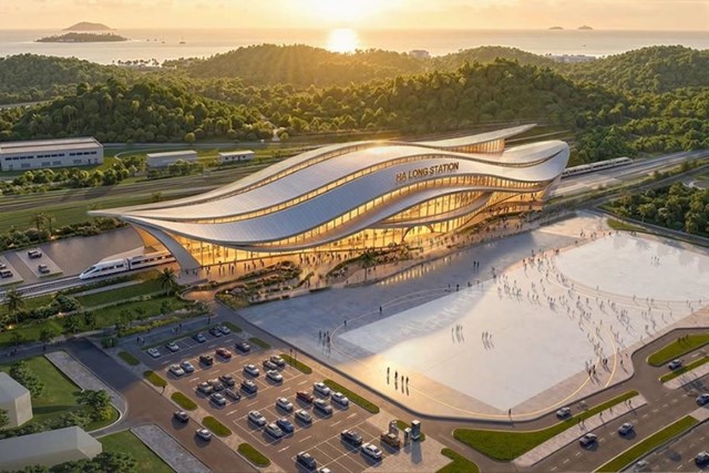 Ga Hạ Long nằm ngay đối diện Vinhomes Global Gate Hạ Long, gi&uacute;p cư d&acirc;n chỉ mất 23 ph&uacute;t để di chuyển đến H&agrave; Nội &nbsp;