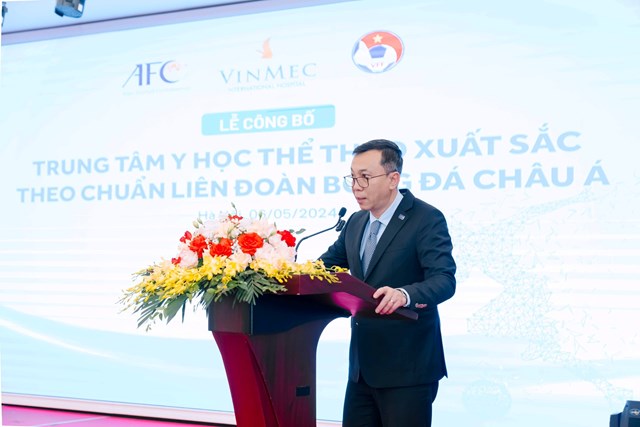 Chủ tịch Liên đoàn Bóng đá Việt Nam - Ông Trần Quốc Tuấn phát biểu tại Lễ công bố sáng nay.