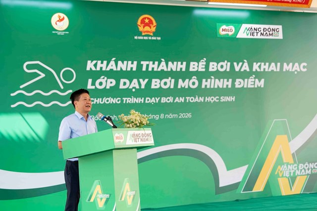 &Ocirc;ng Nguyễn Nho Huy &ndash; Ph&oacute; Vụ trưởng Vụ Học sinh, Sinh vi&ecirc;n (Bộ Gi&aacute;o dục v&agrave; Đ&agrave;o tạo); Ph&oacute; Chủ tịch, Tổng Thư k&yacute; Hội Thể thao học sinh Việt Nam ph&aacute;t biểu tại sự kiện