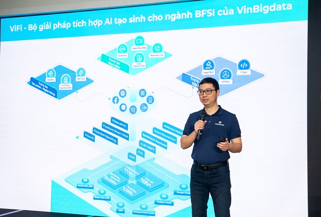 TS. Đ&agrave;o Đức Minh - CEO VinBigdata c&ocirc;ng bố ra mắt Bộ giải ph&aacute;p ViFi t&iacute;ch hợp AI tạo sinh cho ng&agrave;nh BFSI